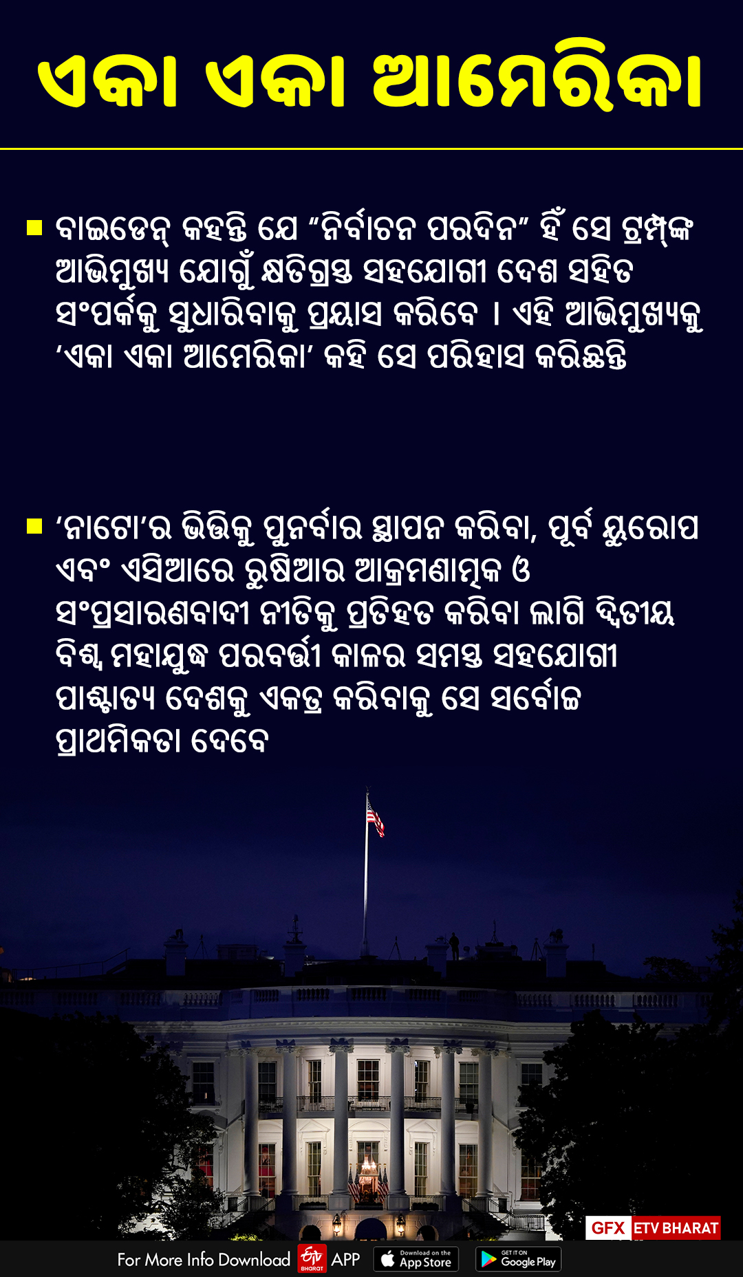 ଆମେରିକା ନିର୍ବାଚନ: ଟ୍ରମ୍ପ୍‌ ଓ ବାଇଡେନ୍‌ଙ୍କ ଦୃଷ୍ଟିକୋଣରୁ ବିଭିନ୍ନ ନିର୍ବାଚନୀ ପ୍ରସଙ୍ଗ