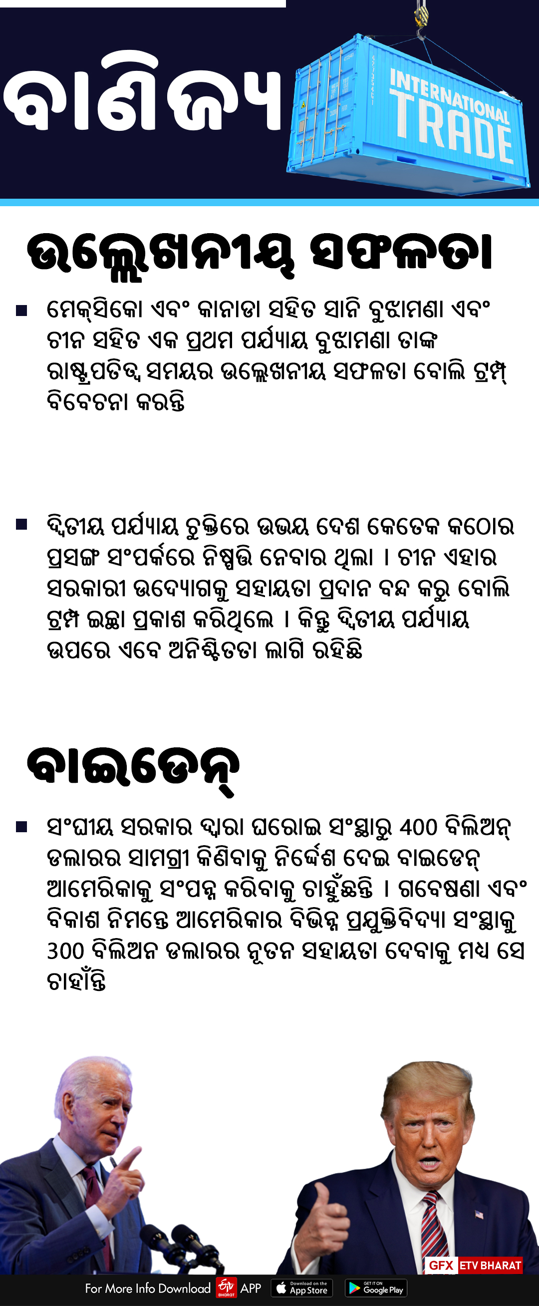 ଆମେରିକା ନିର୍ବାଚନ: ଟ୍ରମ୍ପ୍‌ ଓ ବାଇଡେନ୍‌ଙ୍କ ଦୃଷ୍ଟିକୋଣରୁ ବିଭିନ୍ନ ନିର୍ବାଚନୀ ପ୍ରସଙ୍ଗ