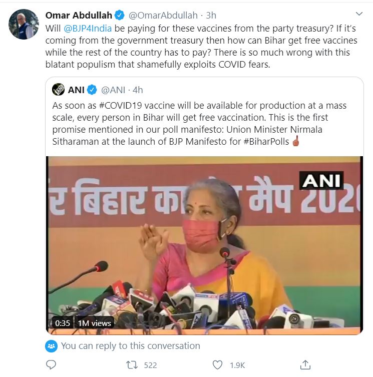 Omar Abdullah's tweet