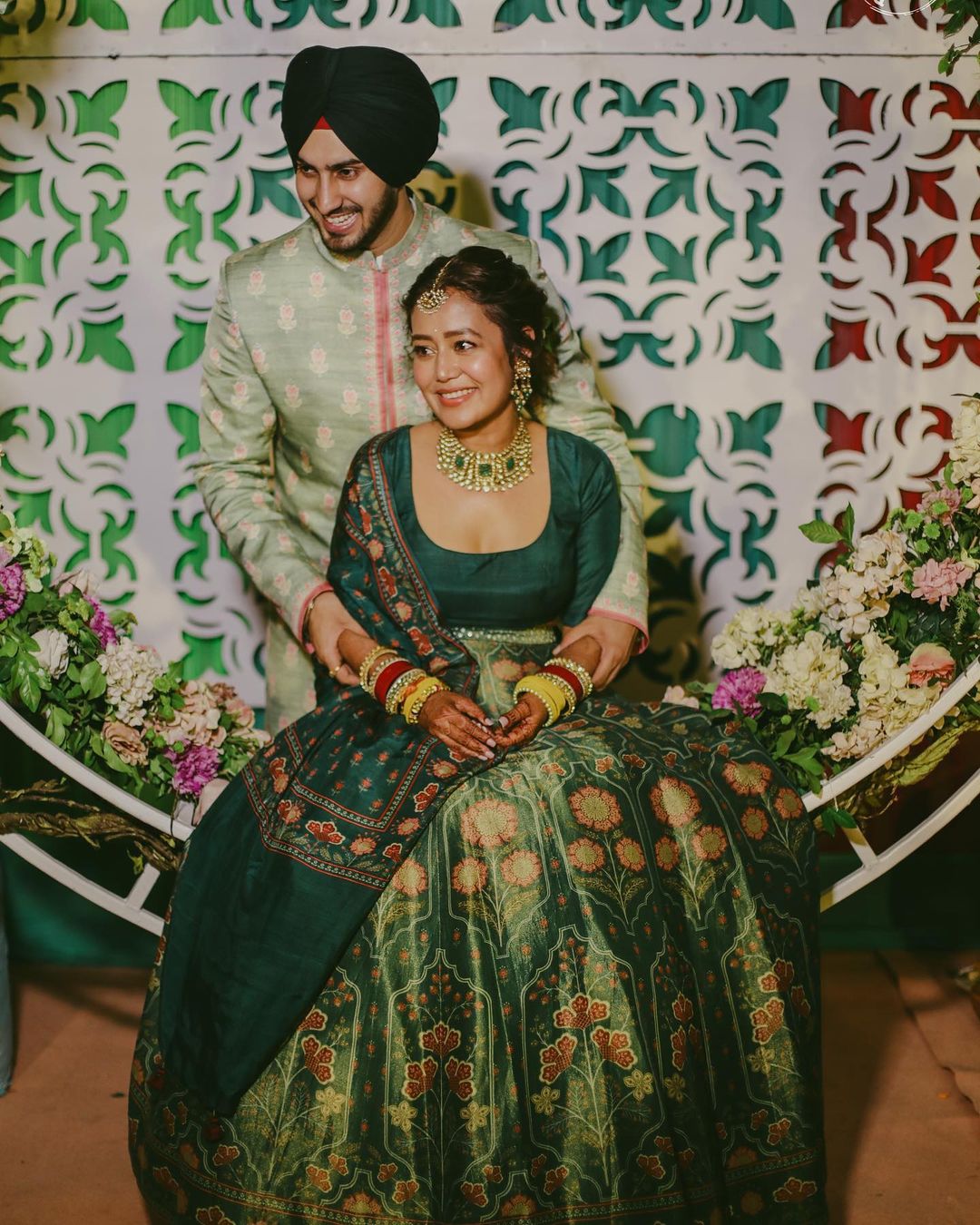 Neha and Rohanpreet Look Dreamy in Green at Mehendi Ceremony