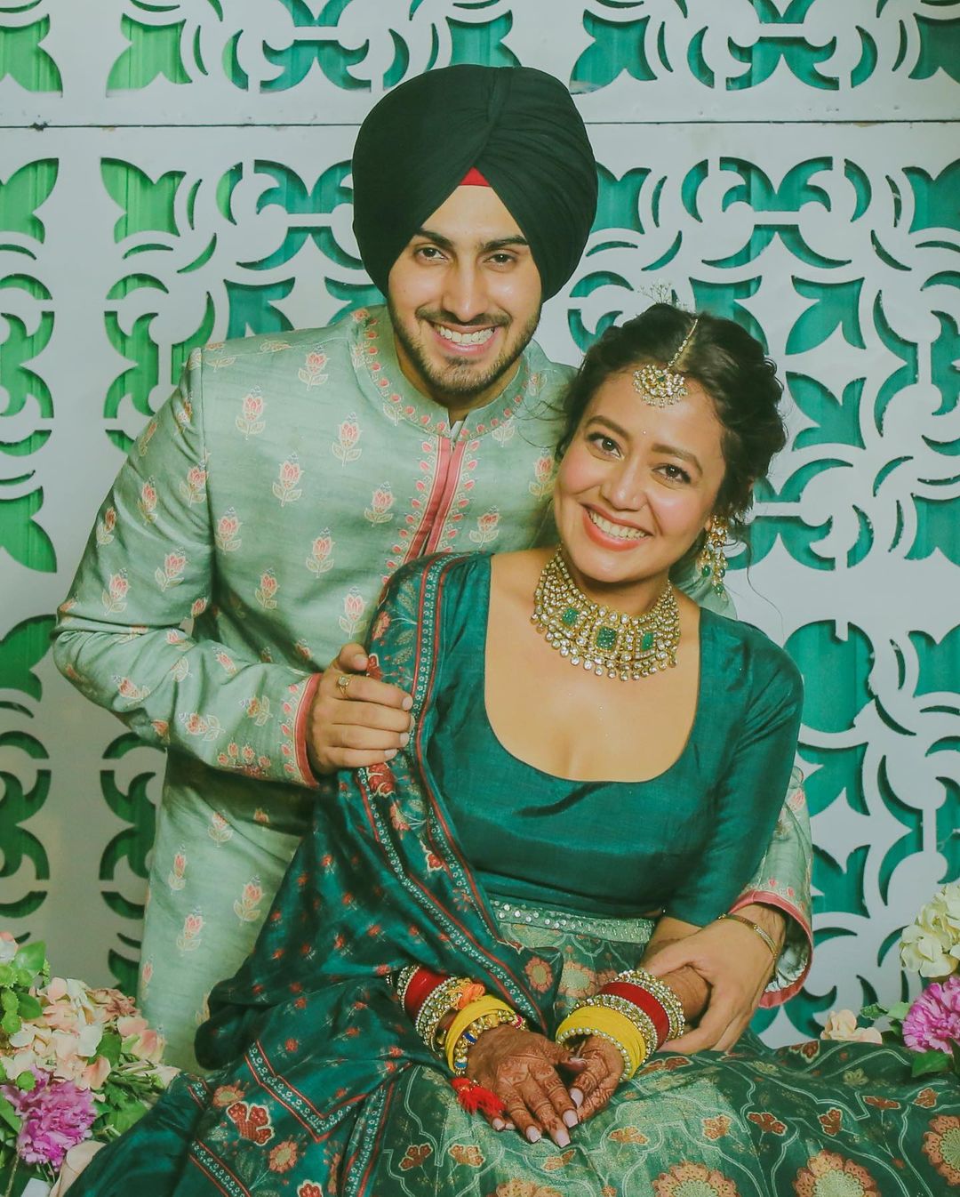 Neha and Rohanpreet Look Dreamy in Green at Mehendi Ceremony