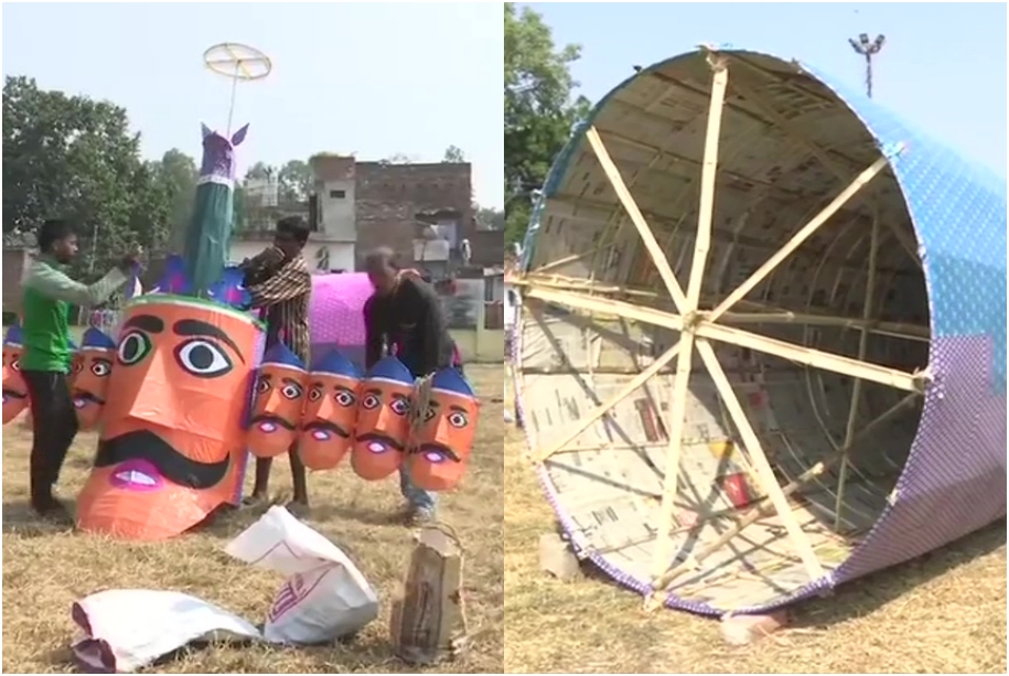 Coronavirus effigies set up in Aishbagh Leel Ground