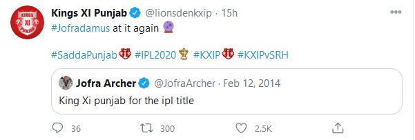 Jofra archer's old tweet about ipl winner went viral