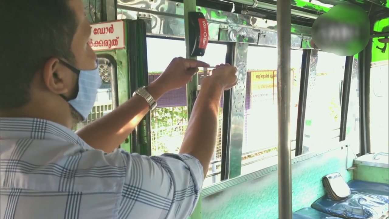 a private bus service operating in Kozhikode has installed a water tank & tap, along with a hand wash bottle on the backside of its bus