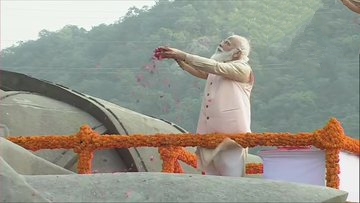 Prime Minister Narendra Modi pays tribute to Sardar Vallabhbhai Patel on his birth anniversary, at the Statue of Unity