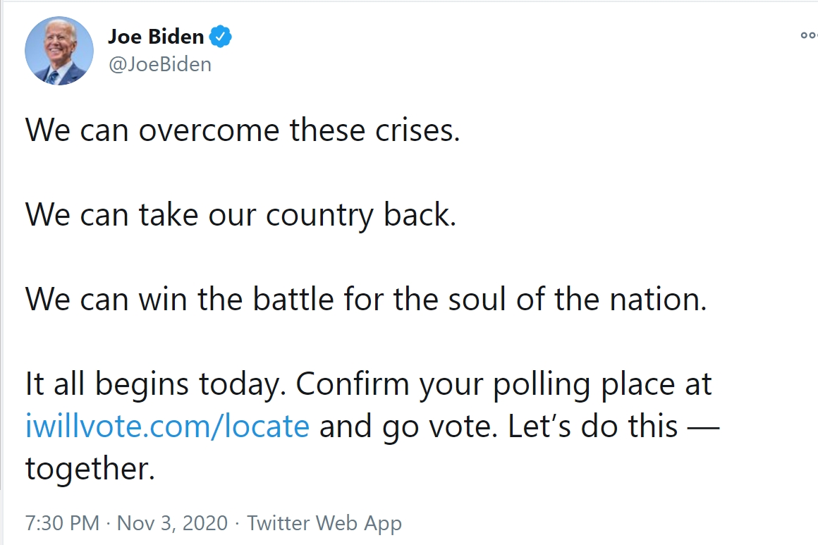 We can overcome these crises, we can take our country back: Joe Biden