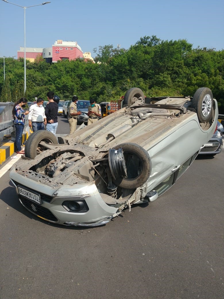 car accident on durgam cheruvu cable bridge in hyderabad