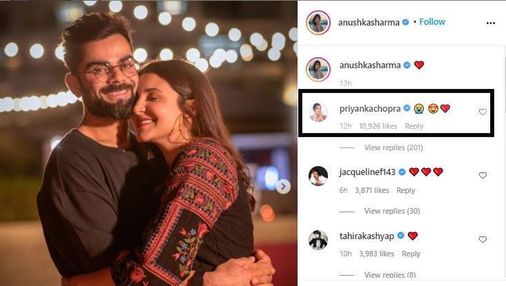 priyanka comment to anushak sharma and virat photo