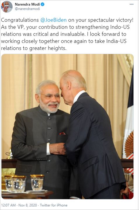 Indian leaders congratulate Biden and Harris