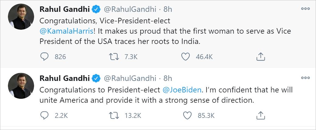 Indian leaders congratulate Biden and Harris