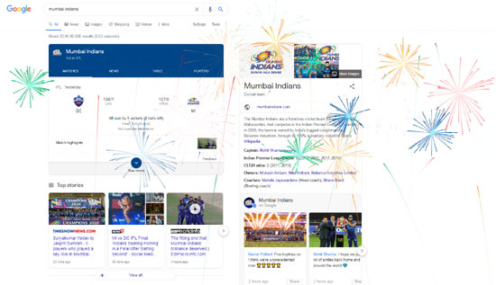 search engine google given surpize to the ipl 2020 winner mumbai indians