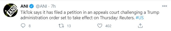 ਡੋਨਾਲਡ ਟਰੰਪ ਦੇ ਬੈਨ ਕਰਨ ਦੇ ਹੁਕਮਾਂ ਨੂੰ ਟਿਕ-ਟੌਕ ਨੇ ਦਿੱਤੀ ਚੁਣੌਤੀ