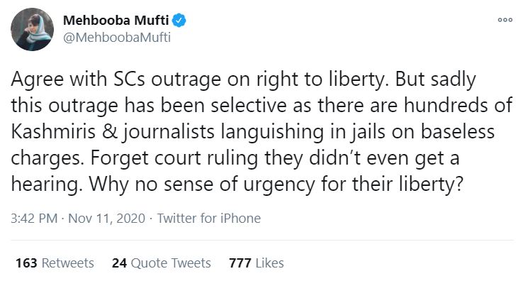 Mehbooba Mufti's tweet