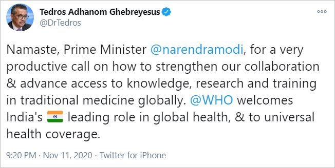 WHO chief Tedros thanks PM Modi for strong commitment to Covid vaccine