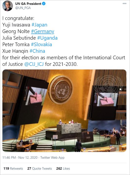 Election of five new judges for the International Court of Justice