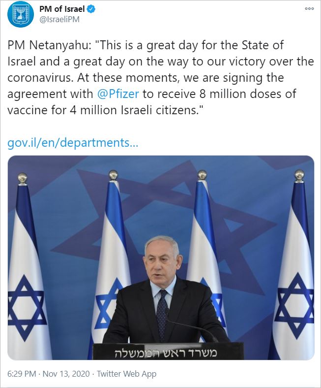 Israel signs agreement with Pfizer to buy eight million doses of COD-19 vaccine