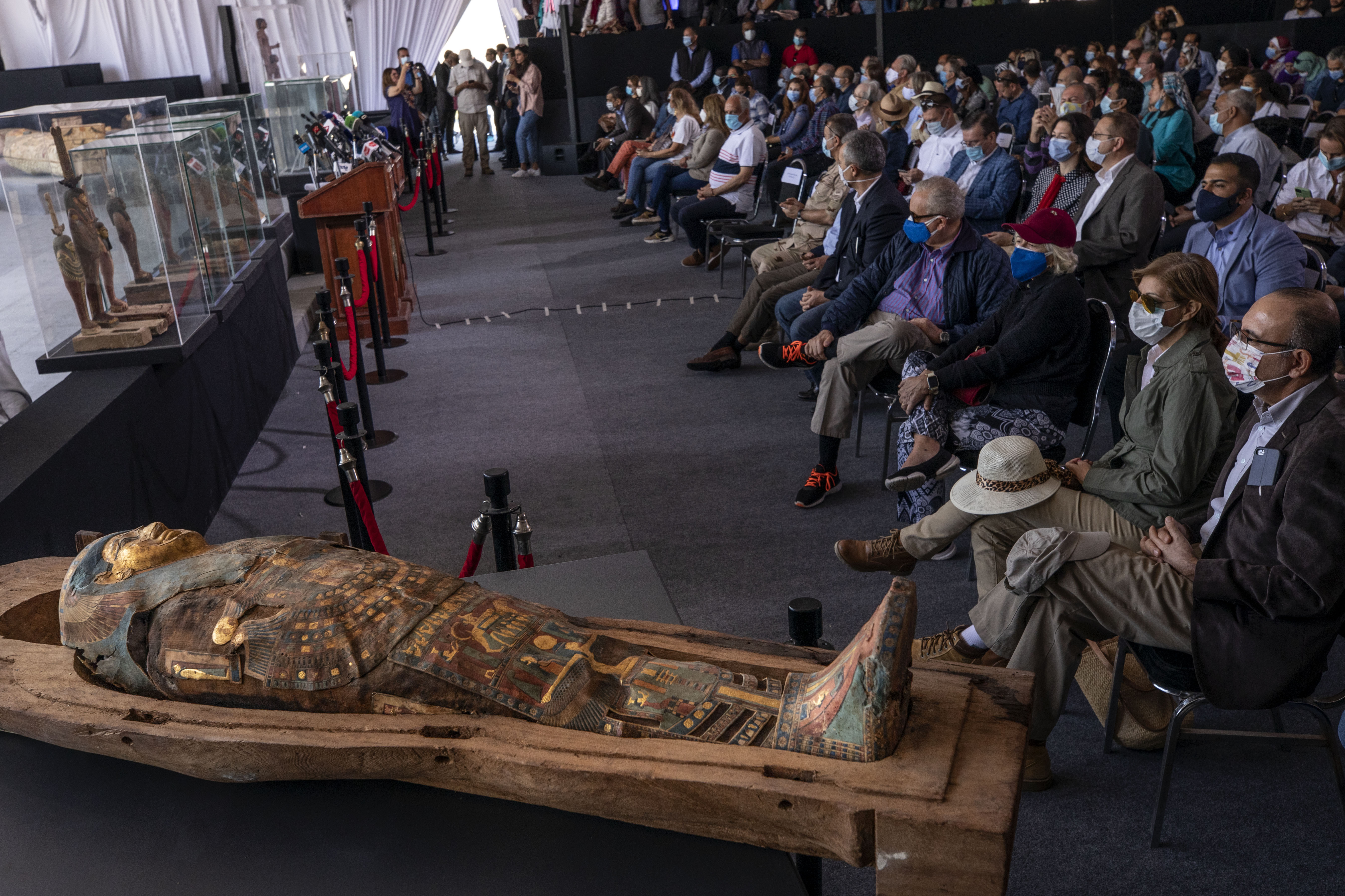 Egypt unveils ancient coffins, statues found in Saqqara