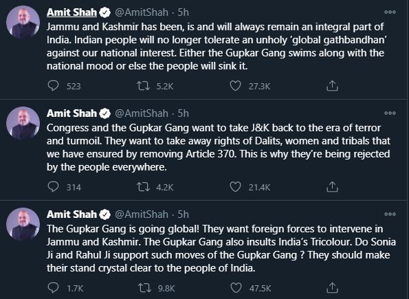 Amit Shah Tweets on Gupkar