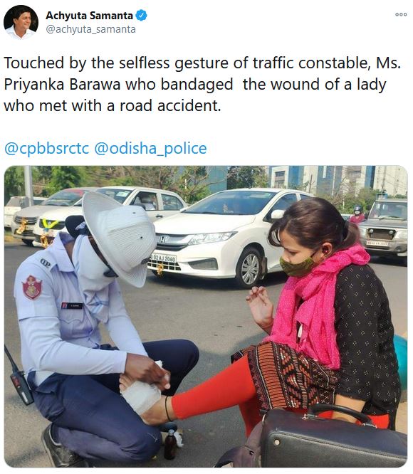 Achyuta Samanta praised the selfless attitude of lady trafic police