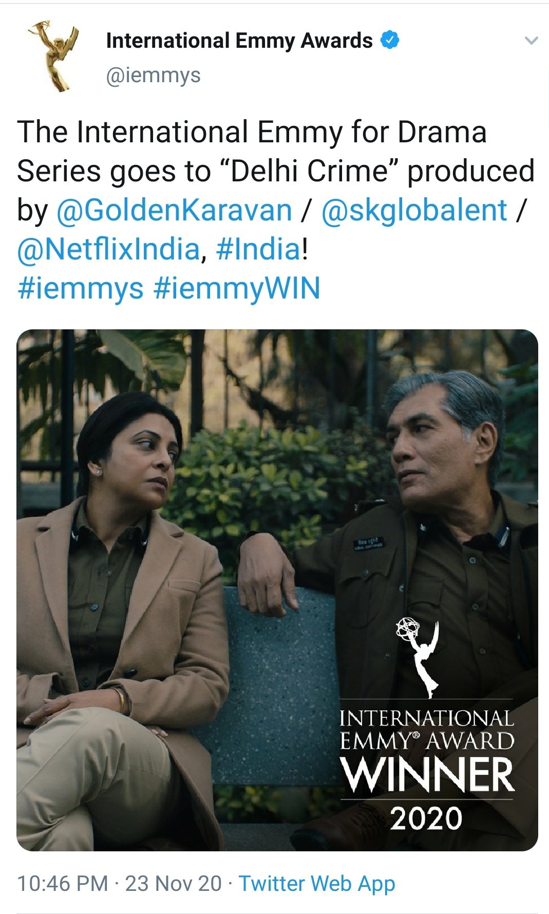 Netflix's 'Delhi Crime' wins top prize at International Emmy Awards 2020