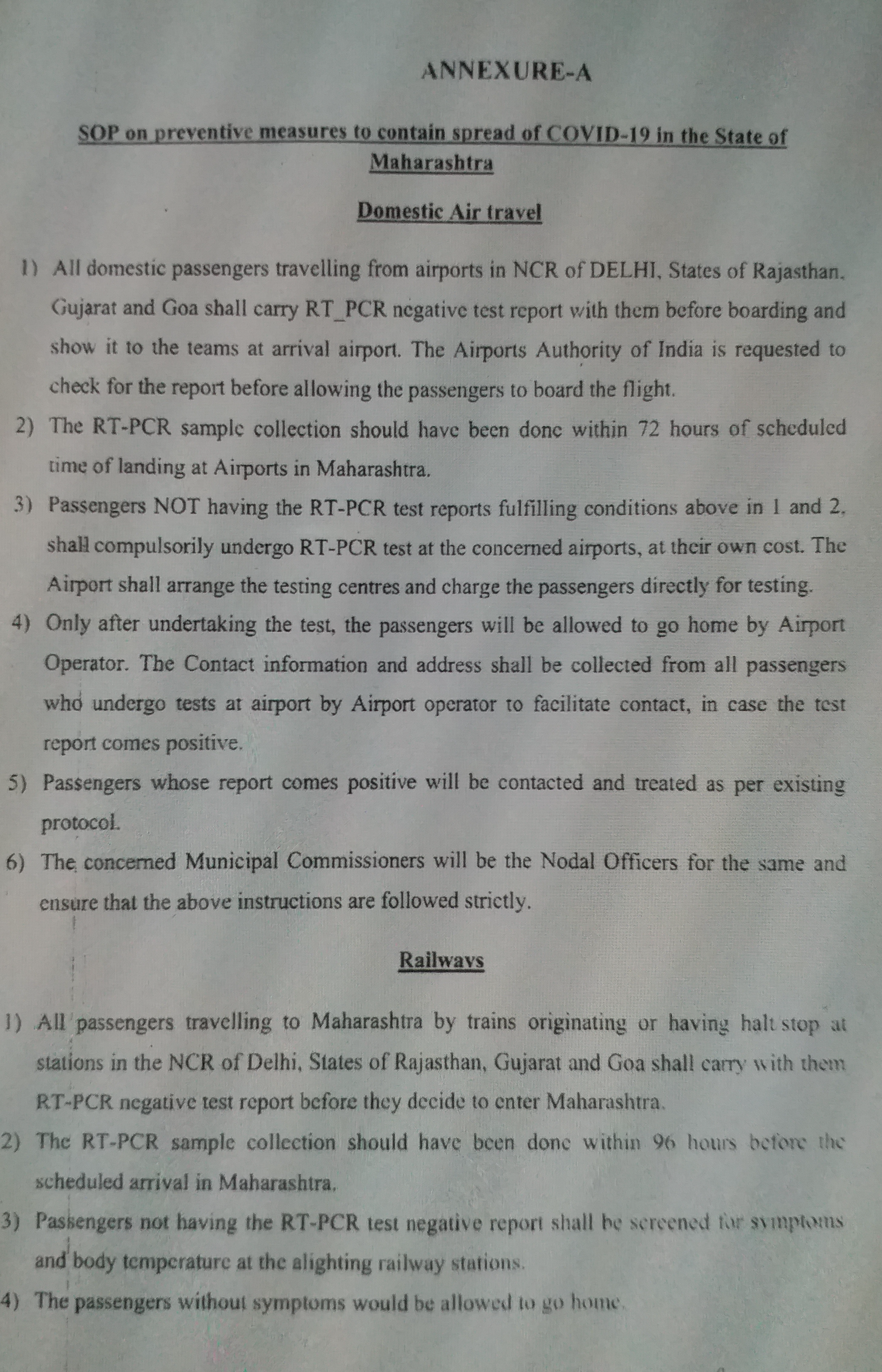 Traveling by train to Maharashtra,  Maharashtra government order