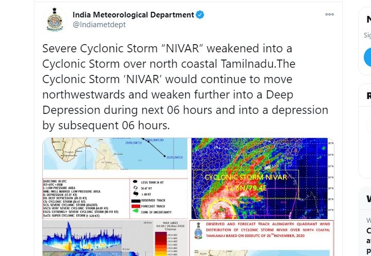 भारतीय मौसम विज्ञान विभाग का ट्वीट