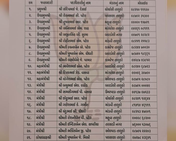 સુરત જિલ્લા ભાજપના પદાધિકારીઓની વરણીમાં યુવાઓનો ડંકો વાગ્યો