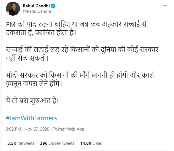 No govt in the world can stop farmers fighting 'battle of truth': Rahul