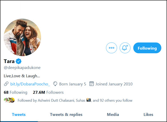 deepika has placed her boyfriend photo as her social media account dp