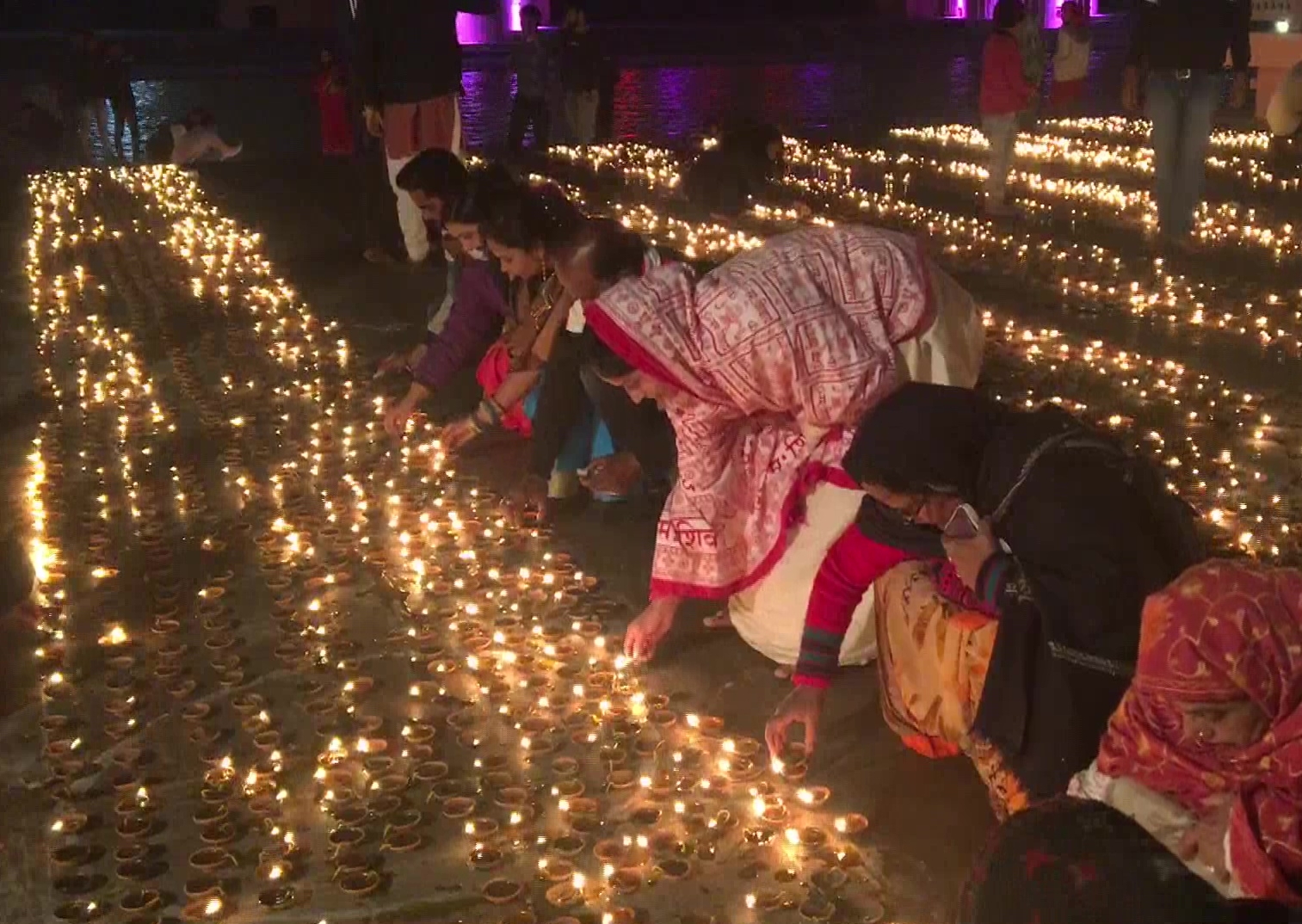 Devotees marked the eve of Kartik Purnima by lighting lamps on the banks of Saryu