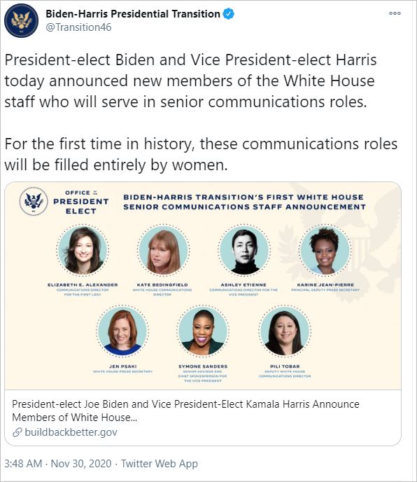 Biden-Harris announce all-women White House communications team