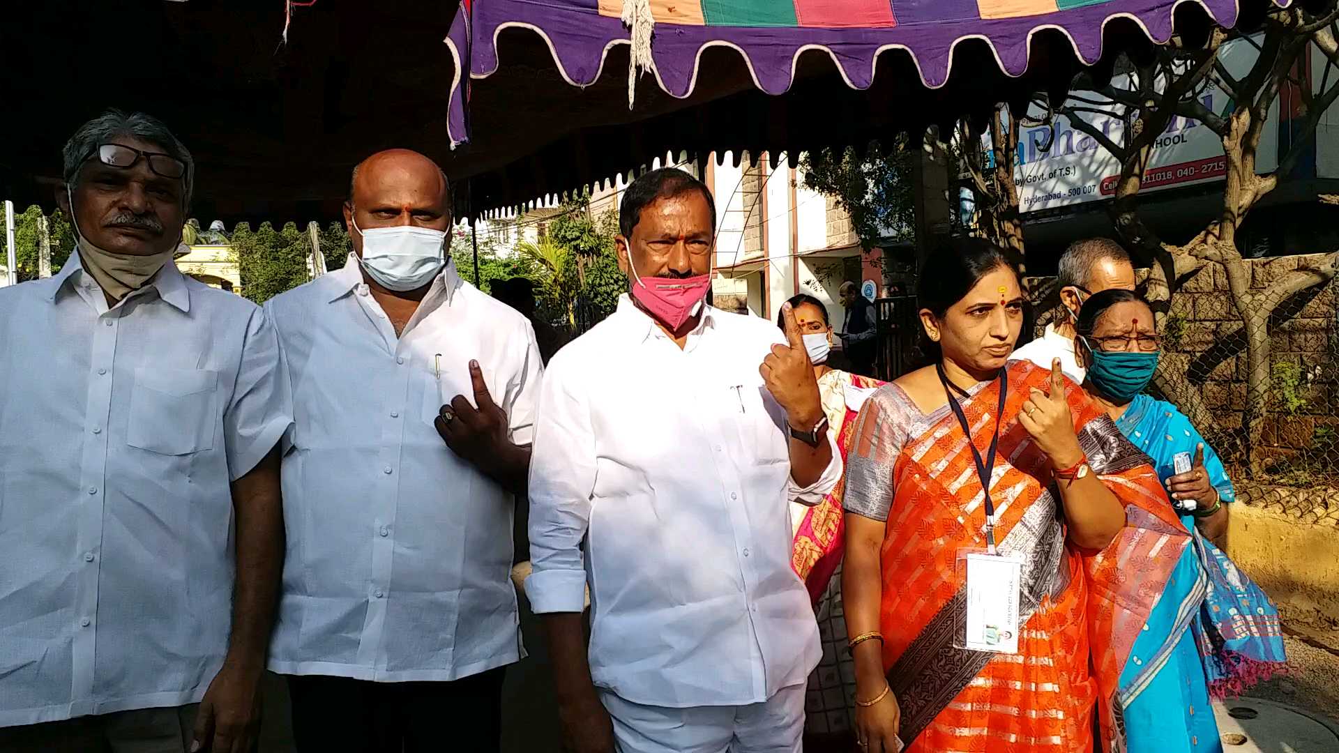 MLA Subhash Reddy and his wife who voted in Habsiguda