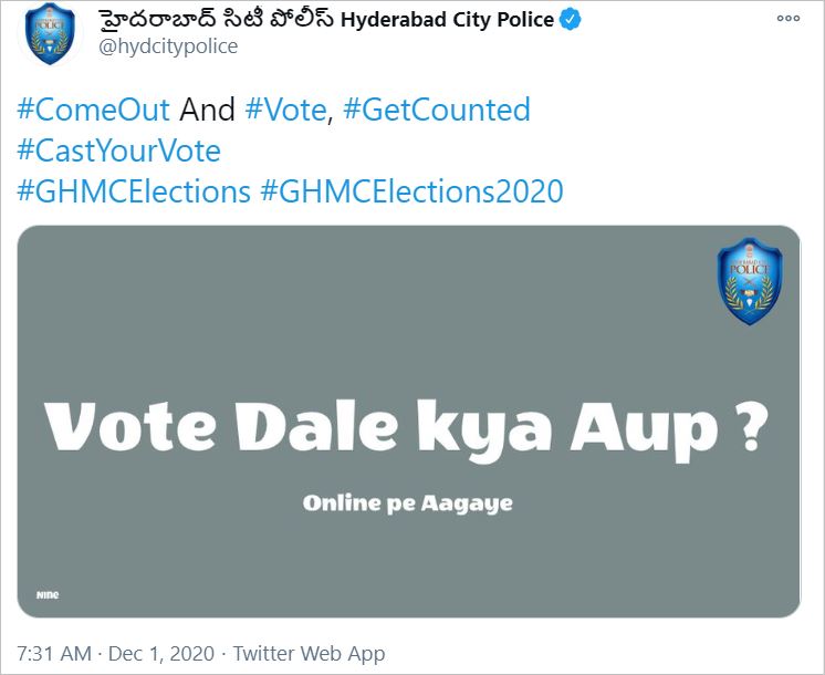 vote dale kya aup? Unique initiative of Hyderabad police