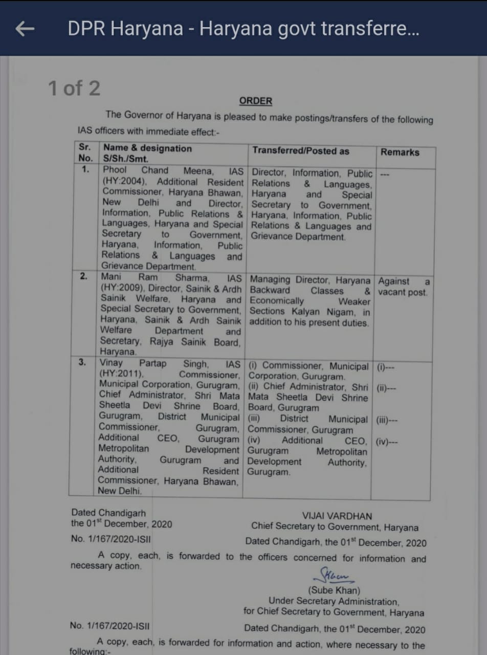 haryana 68 dsp 3 IAS officers transfer