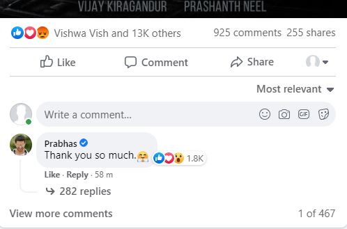 puneeth raj kumar comment on prabhas poster