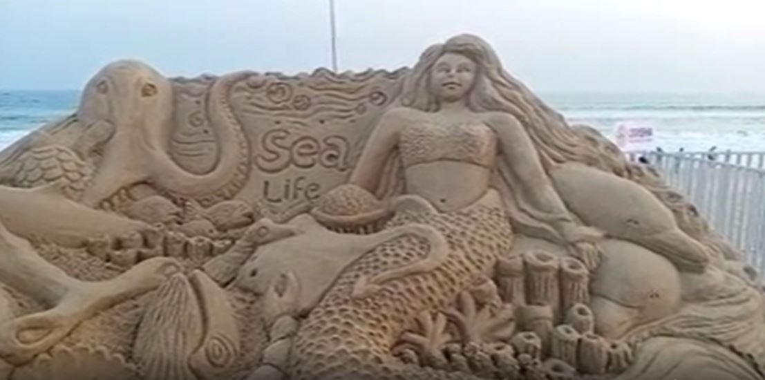 Sand artists creates sculpture to spread awareness in International sand art festival