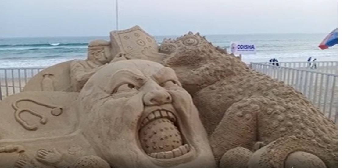 Sand artists creates sculpture to spread awareness in International sand art festival