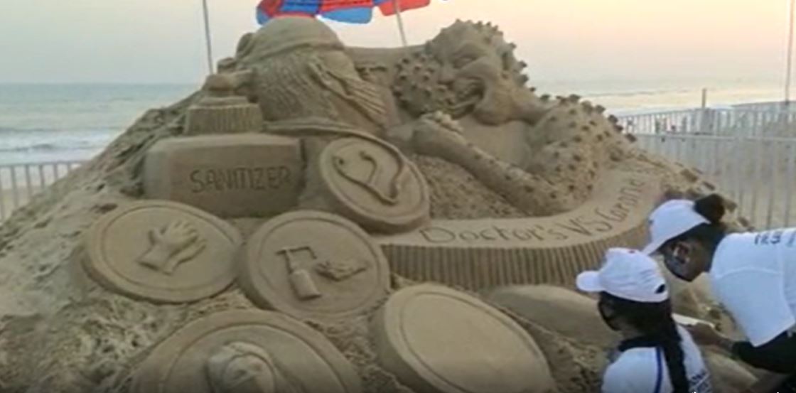 Sand artists creates sculpture to spread awareness in International sand art festival