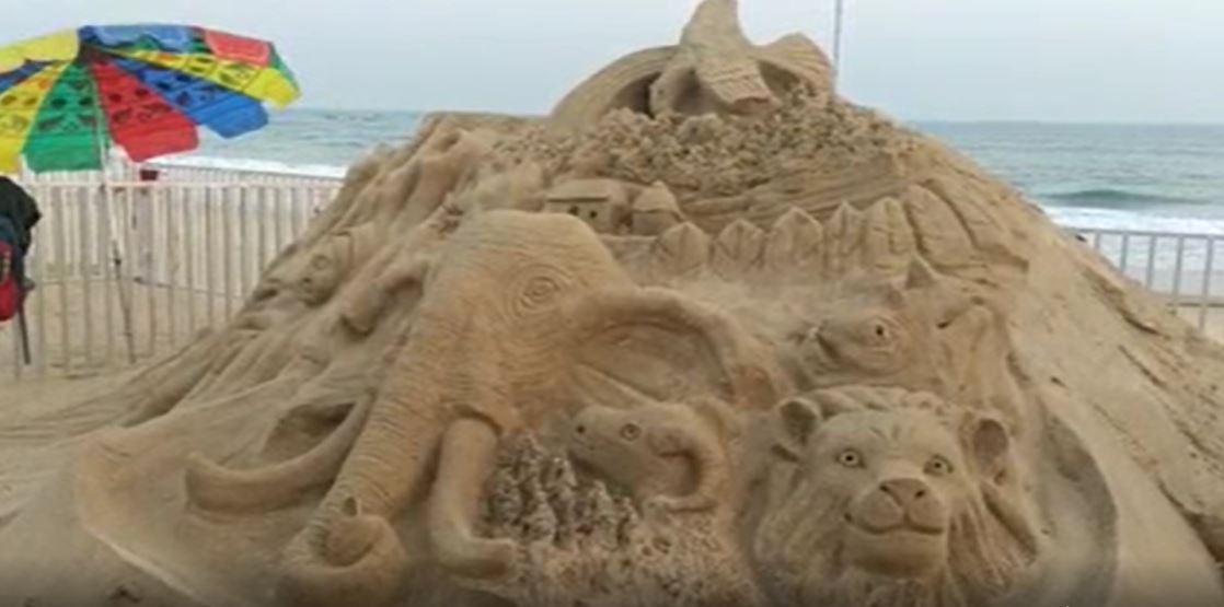 Sand artists creates sculpture to spread awareness in International sand art festival