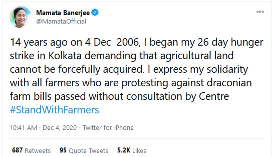 Mamata Banerjee makes multiple calls to farmers protesting against farm act
