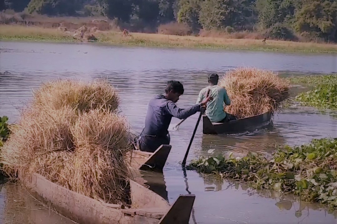 farmers going to tapu with the help of boat