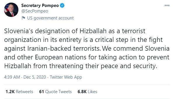 Foreign Minister Mike Pompeo's tweet