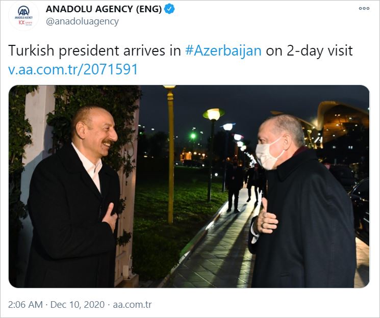 Turkish president arrives in Azerbaijan capital