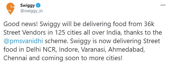 swiggy to on board street vendors