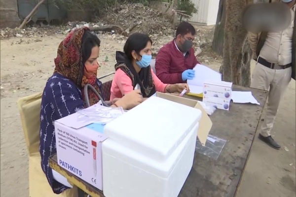 Mobile van set up for COVID-19 testing at Singhu Border