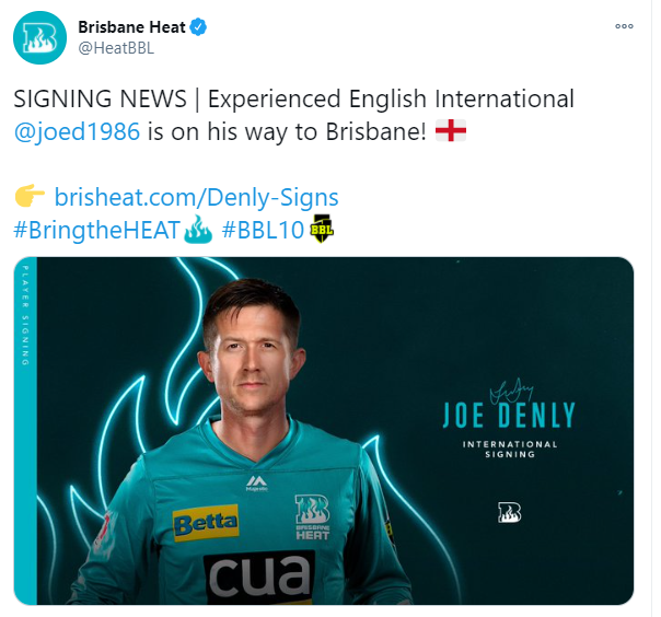 Joe denly signs with brisbane heat for bbl 10