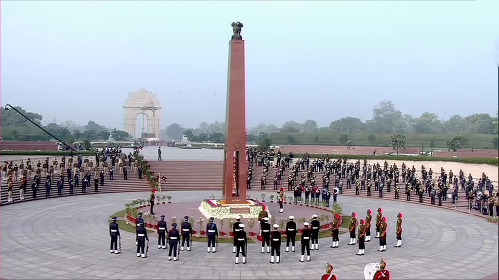 Prime Minister Narendra Modi lights up 'Swarnim Vijay Mashaal' at the National War Memorial on the 50th-anniversary of the 1971 India-Pakistan war