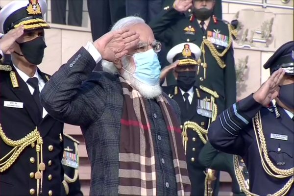 Prime Minister Narendra Modi lights up 'Swarnim Vijay Mashaal' at the National War Memorial on the 50th-anniversary of the 1971 India-Pakistan war