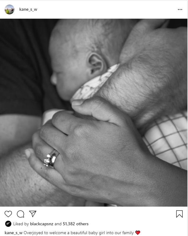 Kane Williamson shares photo of his newborn baby