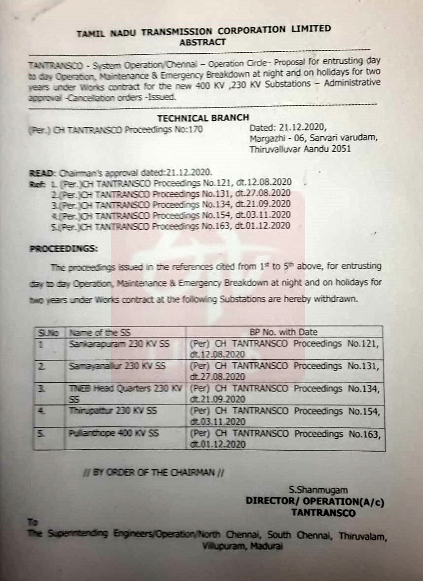 tamilnadu eb privatization  order canceled